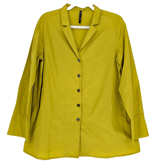 Peter O Mahler Womens Chartreuse Yellow Lagenlook Minimal Maximalist Shirt Small - Picture 1 of 8